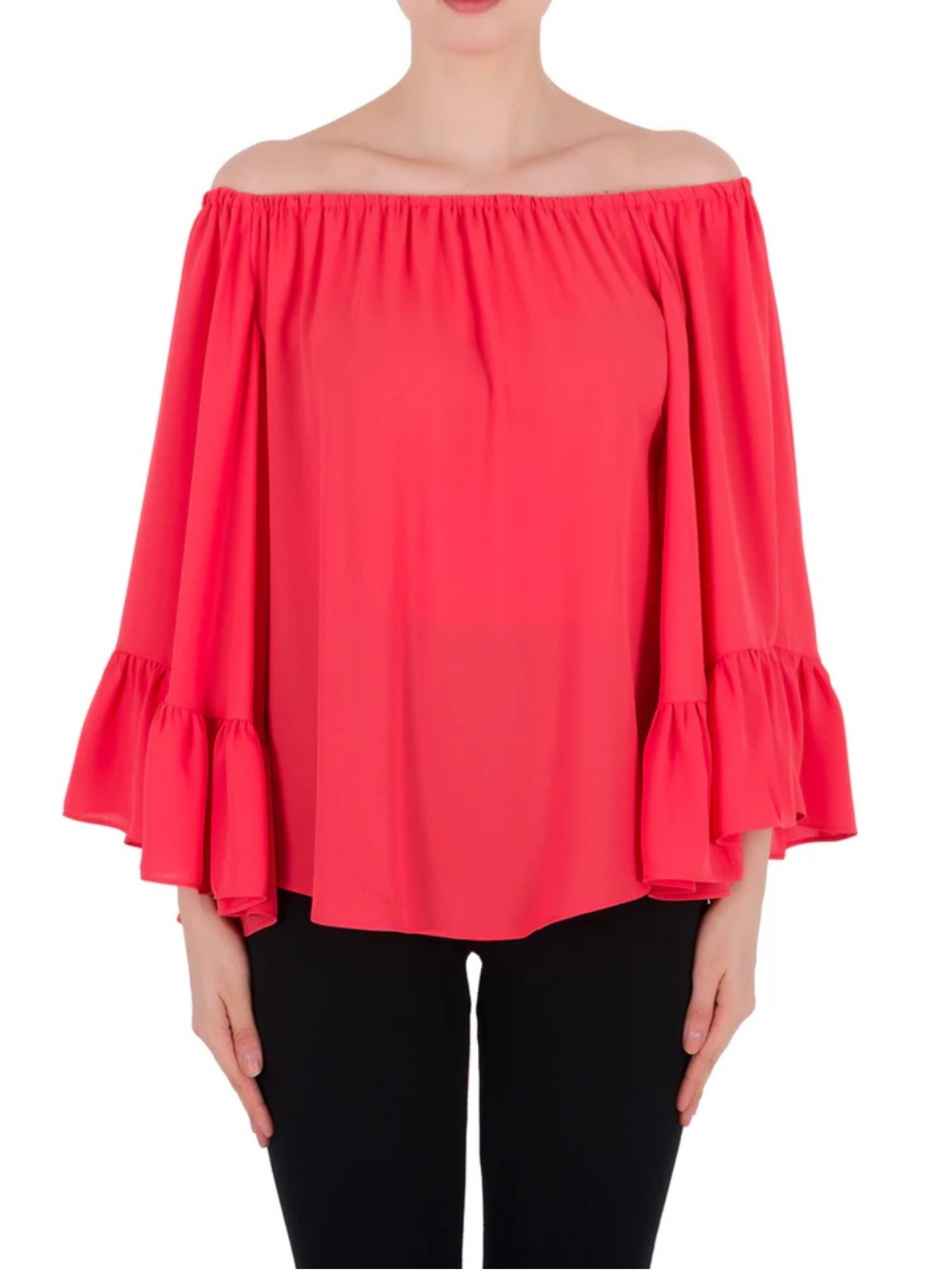 Joseph Ribkoff Womens Off The Shoulder Top Size 18 Coral Bell Sleeve Boho Flowy